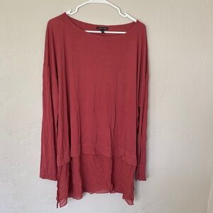Eileen Fisher Dusty Red 100% Silk Long Sleeve Flowy Layered Look Tunic Size XL